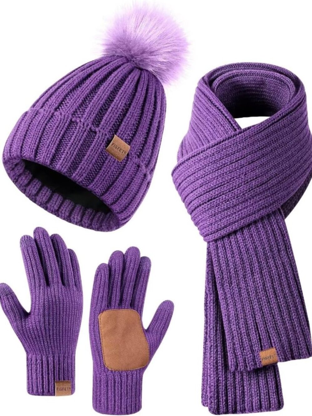 Cozy Winter Beanie Hat, Scarf & Touchscreen Gloves Set for Women - 3 in 1